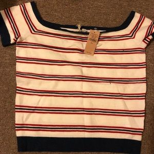 Off the shoulder striped shirt